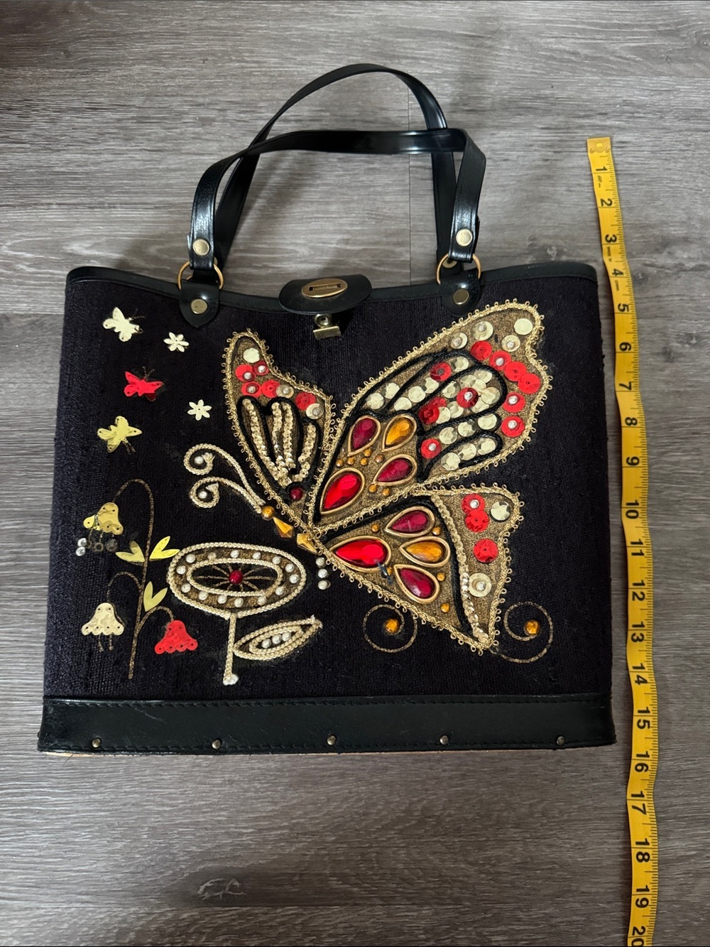 Vintage Black Butterfly Embellished Tote Bag - Picture 8 of 9
